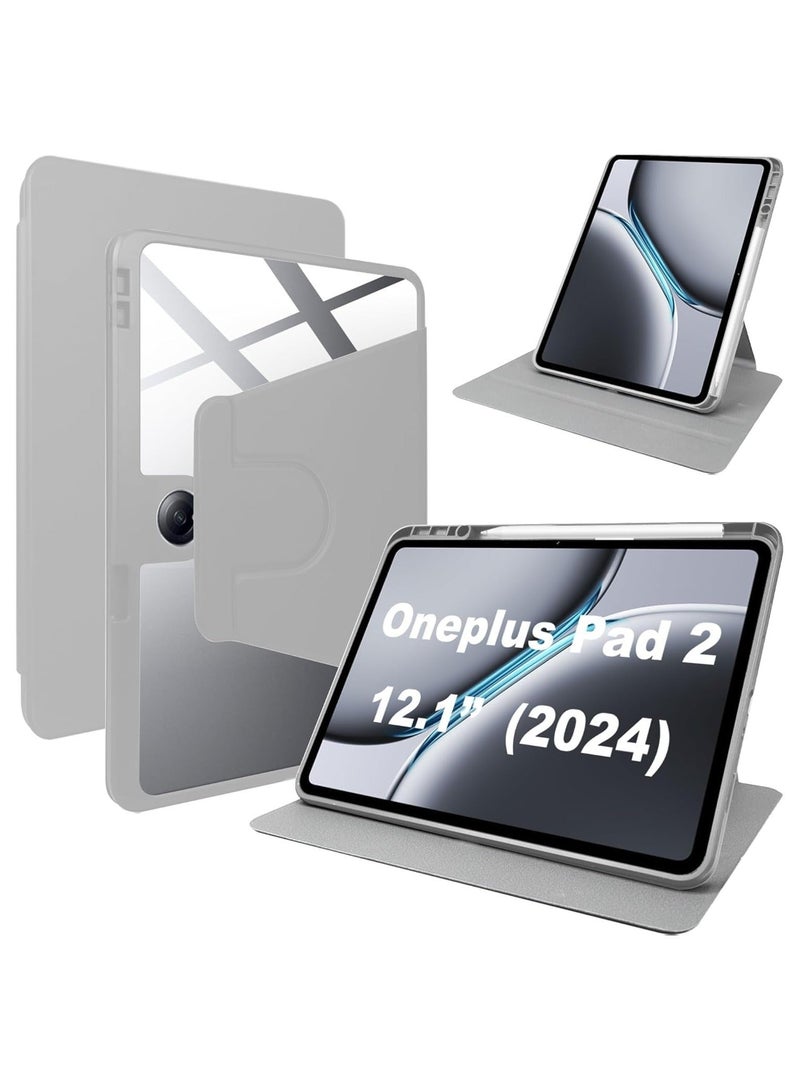 Case Compatible with PU Leather Cover for Oneplus Pad 2 Case,PU leather + Transparent Acrylic case Swivel stand and Pen slot cover (2024) 12.1 - Image 1